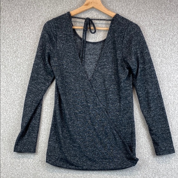 Capezio dance top wrap style long sleeve open back heathered black XS balletcore - Picture 1 of 9